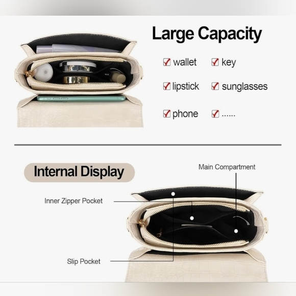 Elegant Croc-Embossed Handbag With Strap Leather Satched Crossbody Bag - Picture 7 of 9